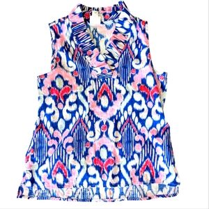 NWT Crown & Ivy Girls Top Pink With Bananas Size L Smocked Cotton Ruffle Sleeve